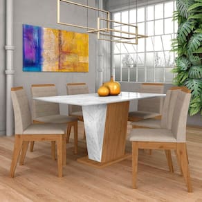 Mesa Com 6 Cadeiras Qatar 1,60 Cin/carrara Bra/bege - Móveis Arapongas