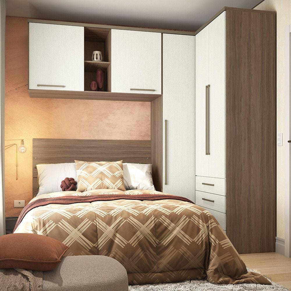 Guarda Roupa de Canto Casal 5 Portas 4 Gavetas Vanilla com Linho Connect Luciane Móveis