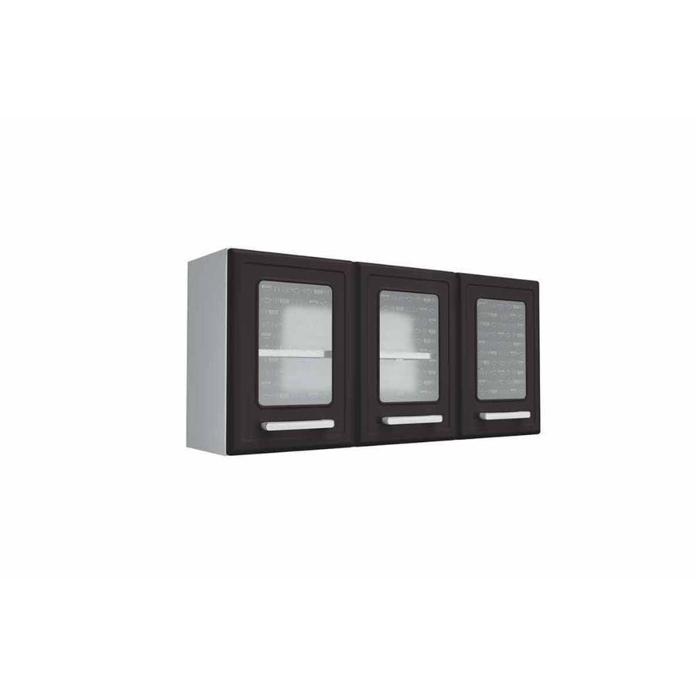 Armário De Cozinha Modulado Gourmet 7009 3 Portas C/Vidro Branco/Preto - Bertolini