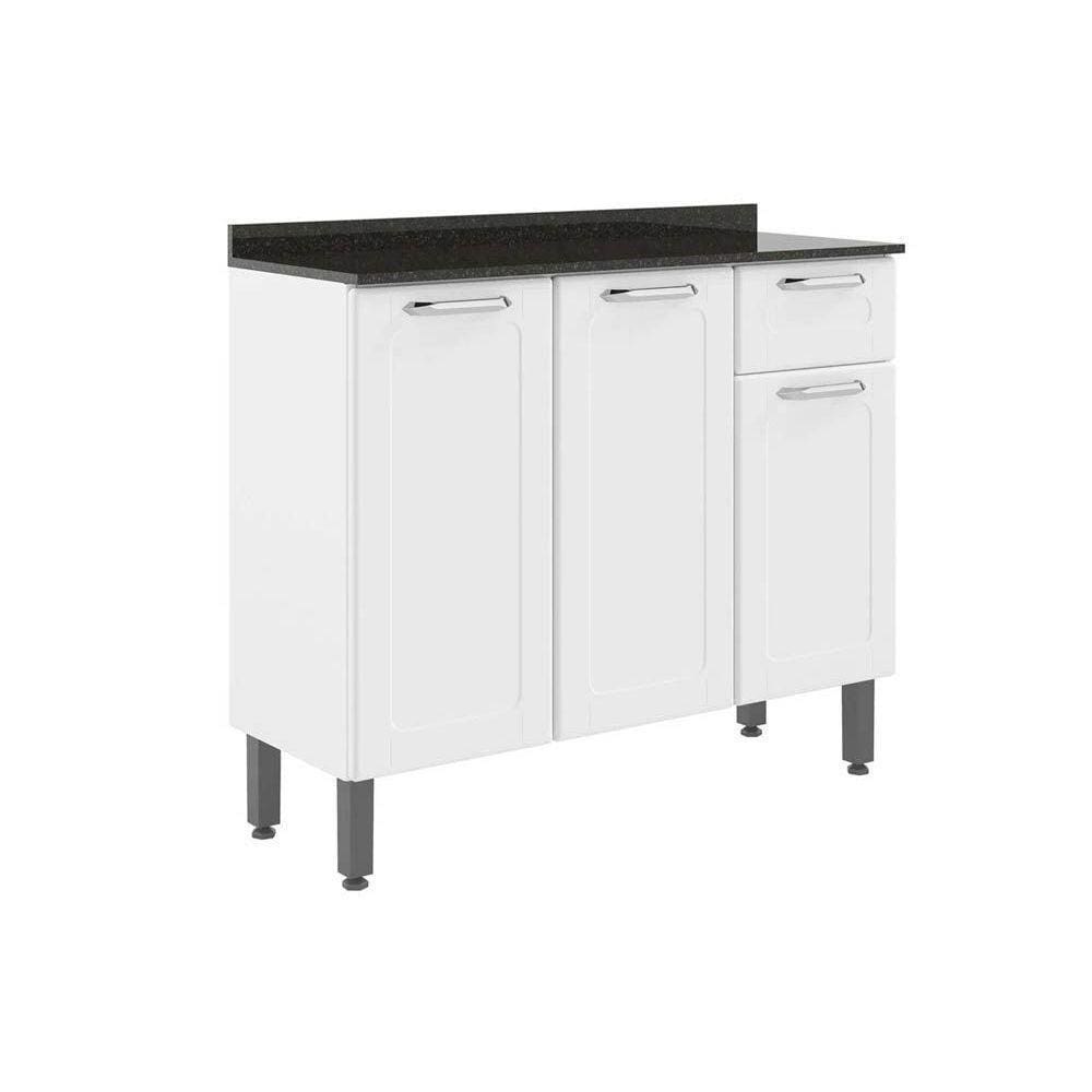 Balcão De Cozinha Dona Maria 6173 3 Portas 1 Gaveta C/ Tampo E Pés 105cm Branco - Bertolini