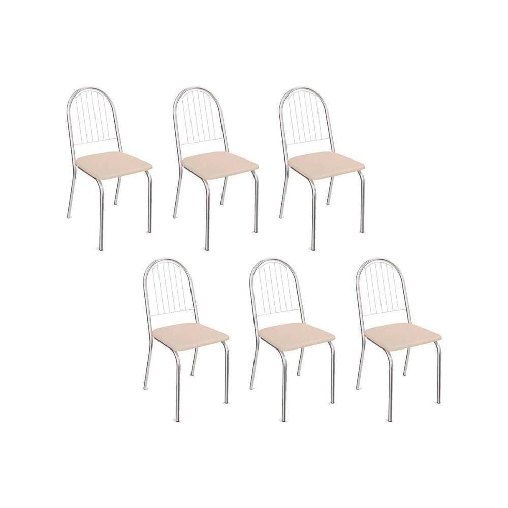 Cadeiras De Cozinha Noruega C077 Kit 6 Un Cromada - Assento Nude 16 - Kappesberg