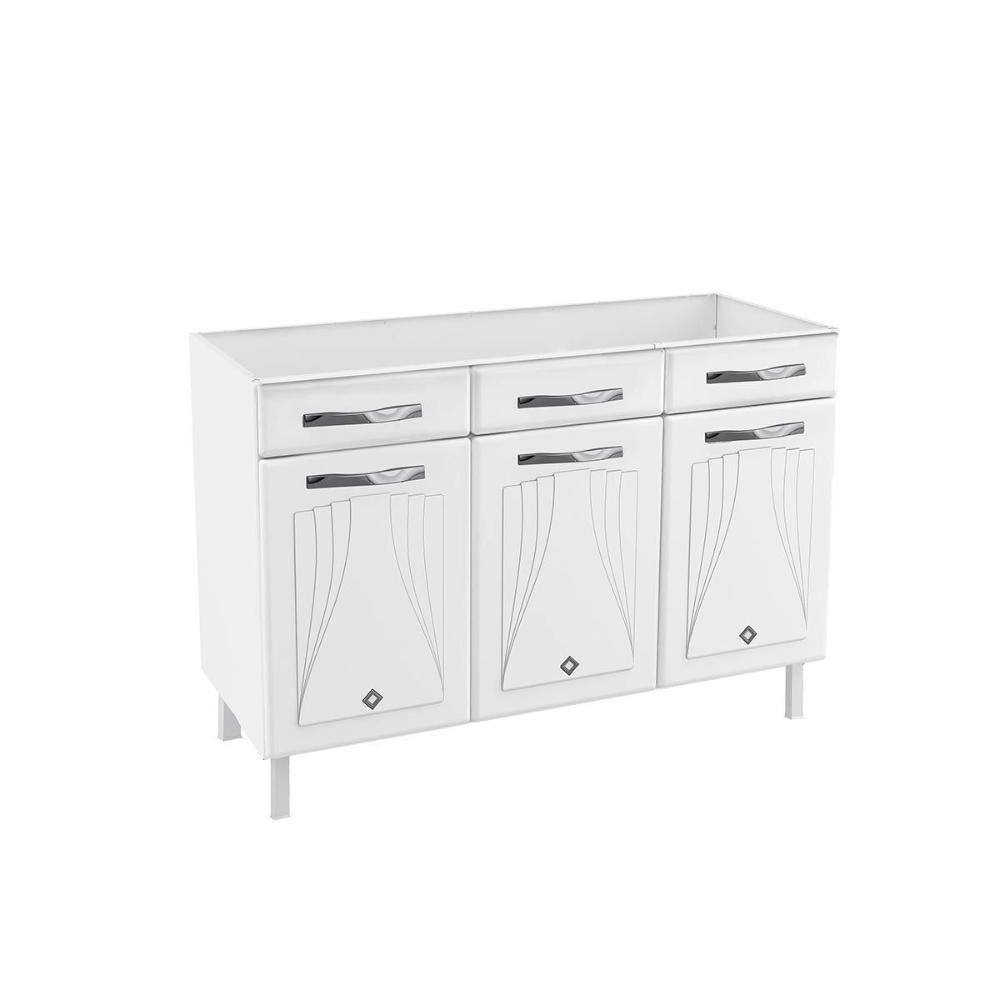 Gabinete De Cozinha Modulado Balcão Star New 3 Portas E 3 Gavetas 120cm Branco - Telasul
