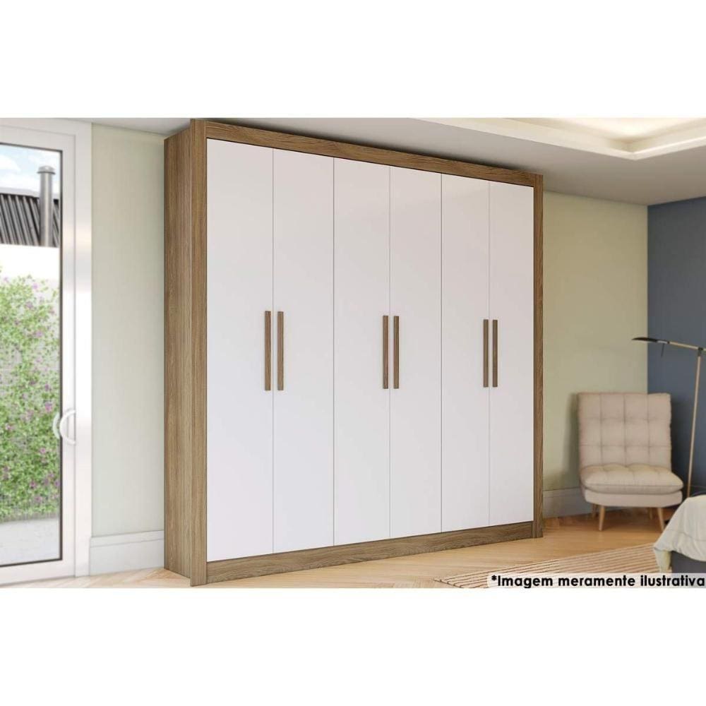 Guarda Roupa 6 Portas Open M569 E 2 Gavetas Branco-nogueira - Kappesberg