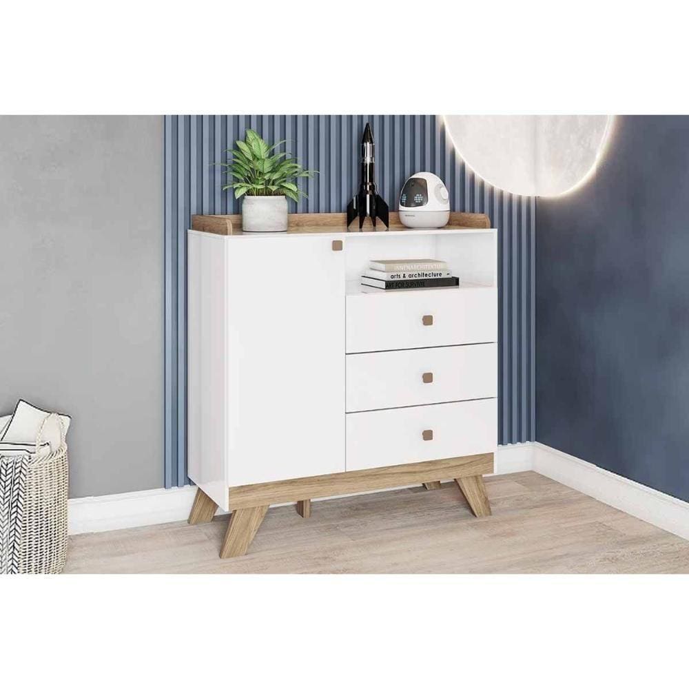 Cômoda Infantil Confete C- 1 Porta E 3 Gavetas Branco-jequitiba - Henn