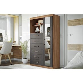 Cômoda Marabá 1.6 C- 1 Porta 2 Nichos E 6 Gavetas C- Espelho Jatoba-grafitte - Santos Andirá