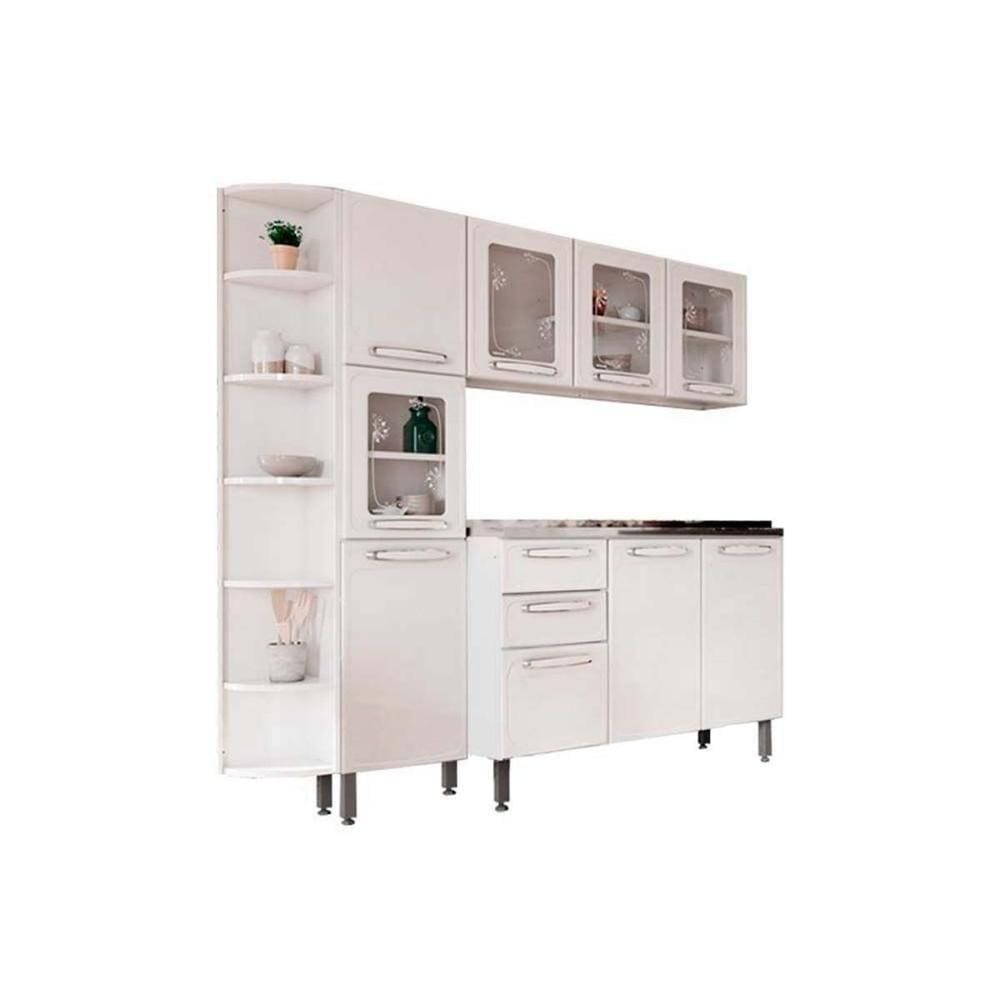Kit De Cozinha Completa 4 Peças Evidence (1 Armário 1 Balcão 1 Paneleiro 1 Complemento) C4p47 Branco