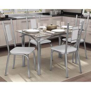 Mesa Sala Jantar Elba C/ Tampo Vidro 120cm + 4 Cadeiras Florença Cromado/courano Branco - Kappesberg