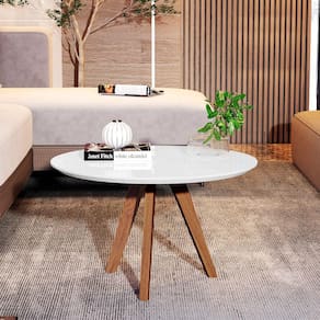Mesa de Centro Redonda Cor Branco: Estilo com Pés de Madeira