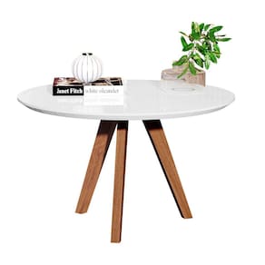 Mesa de Centro Redonda com Pés de Madeira para sua Sala Cor Branco