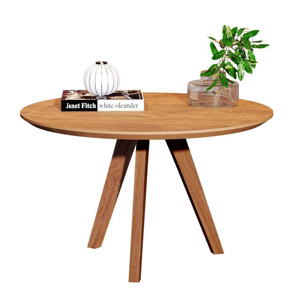 Mesa de Centro Redonda com Pés de Madeira para sua Sala Cor Canela