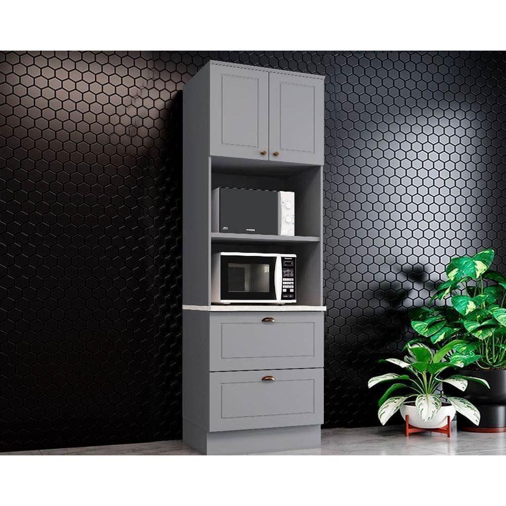 Módulo Cozinha Henn Americana Paneleiro C- 2 Portas E 2 Gavetas (2 Fornos) 71.5cm Cinza
