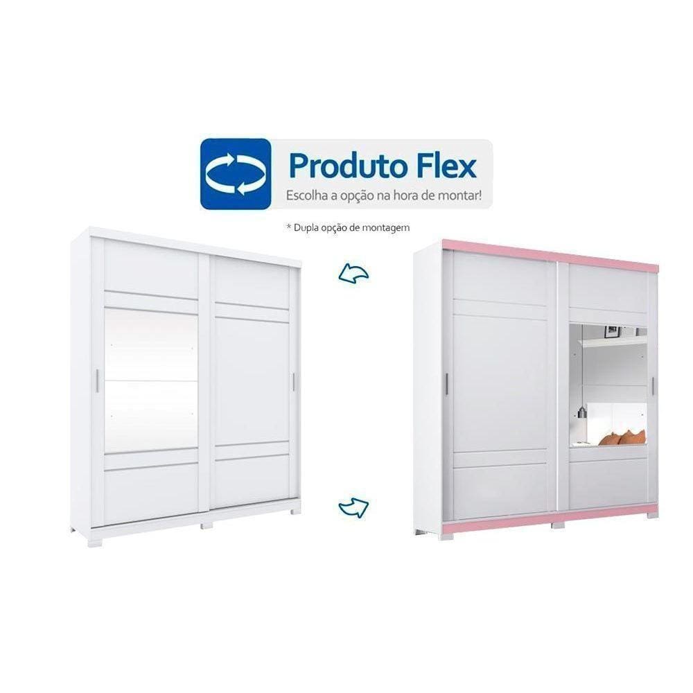 Guarda Roupas 2 Portas De Correr E 3 Gavetas Verg Branco-Rosa - Henn