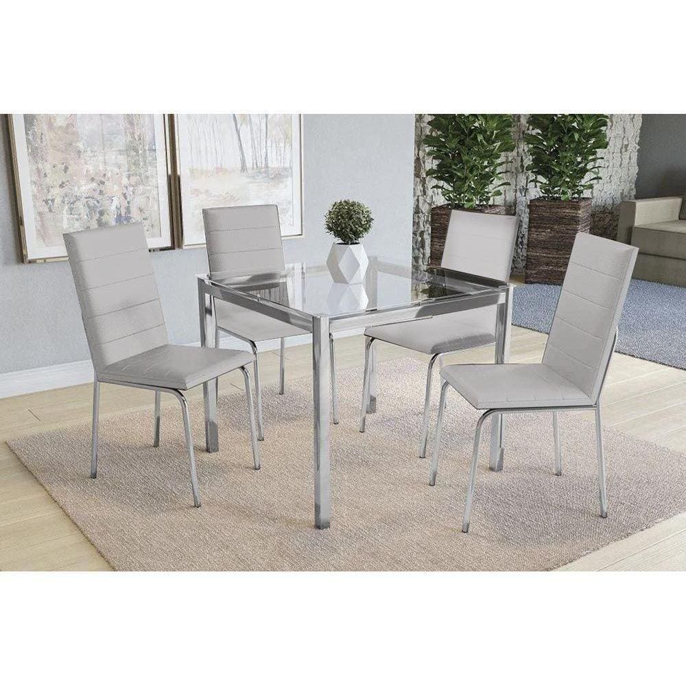 Kit Mesa Reno C- Tampo de Vidro 90cm + 4 Cadeiras Amsterdã Cromada Branco