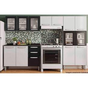 Kit De Cozinha Completa 4 Peças Evidence (2 Armários 1 Balcão 1 Paneleiro) C4p56 Branco/preto