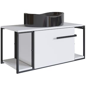 Gabinete Susp E Cuba Marmore Sintetico P1019X941012 Branco Preto PP