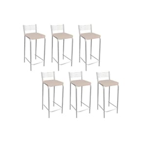 Banqueta Gênova B705 Kit 6 Un Cromada - Assento Nude 16 - Kappesberg