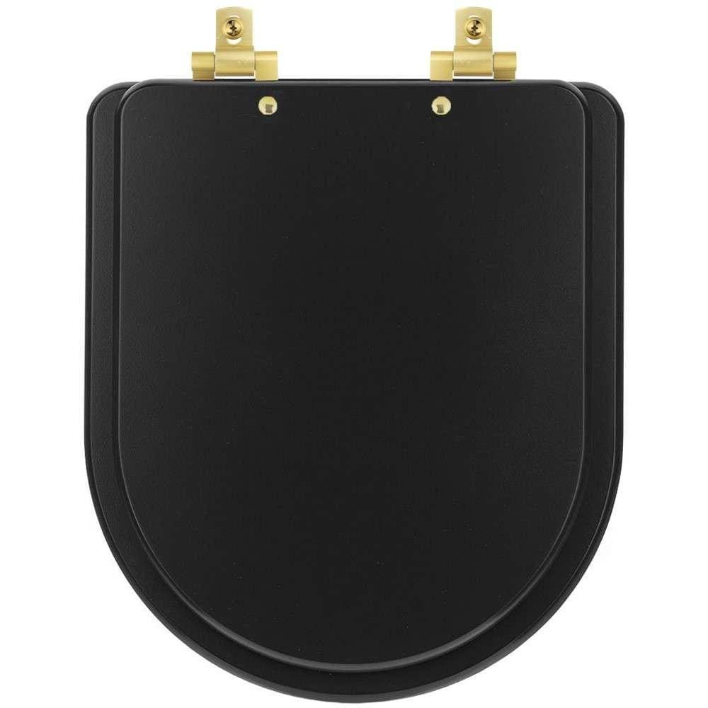 Tampa de Vaso Laqueado Com Amortecedor Level Preto Fosco para Bacia Deca com Ferragem Dourada