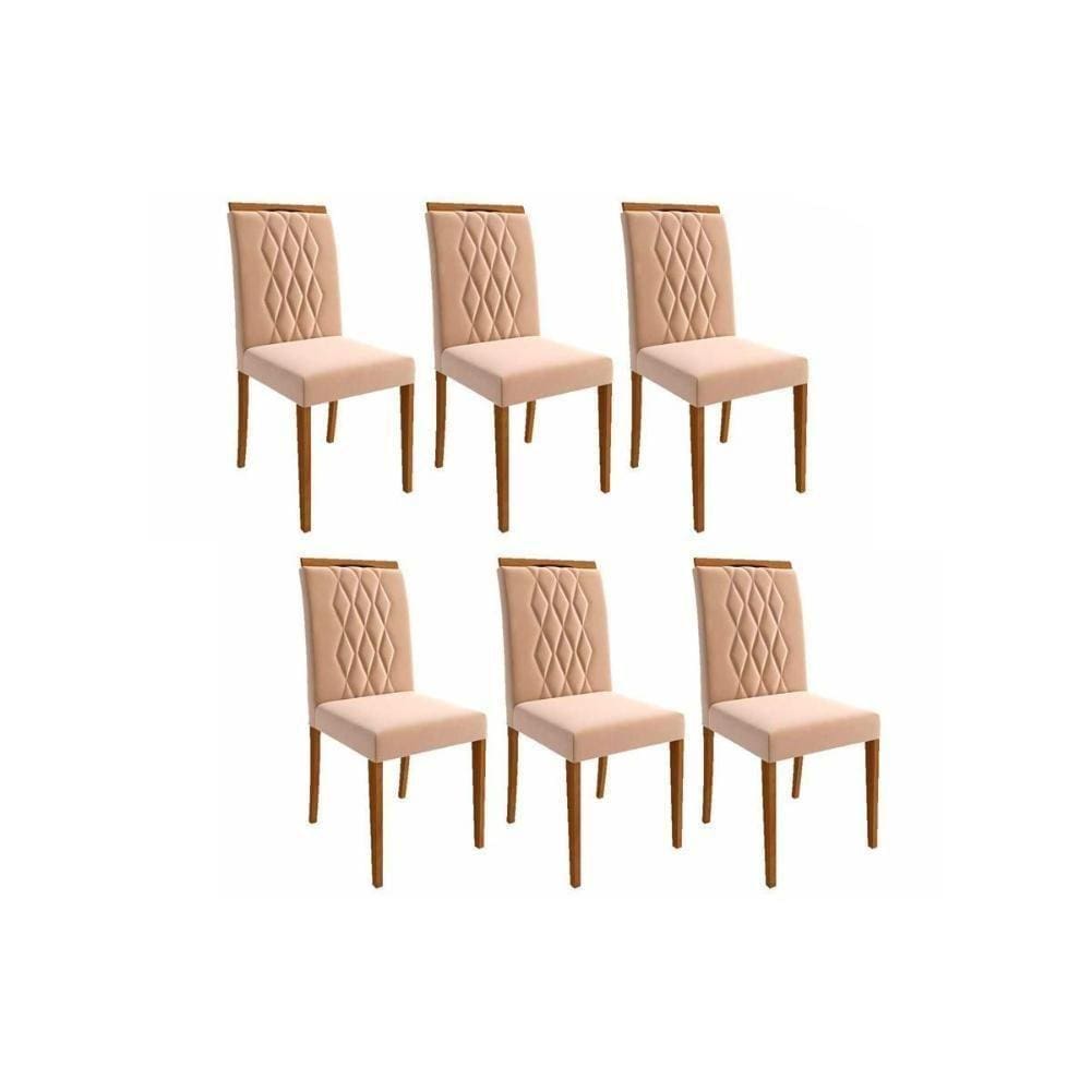 Kit 6 Cadeiras 6 Un Madeira Suede Nude