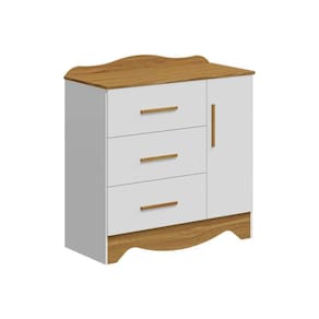 Cômoda De Quarto Clara C-1 Porta Lisa E 3 Gavetas Branco Brilho-amendoa - Peroba