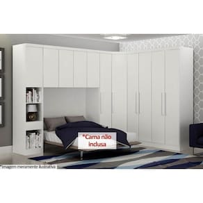 Quarto Modulado Bari Rizon 5 Peças (1 Armário Ponte 1 Closet 2 Guarda Roupas 1 Complemento) Branco
