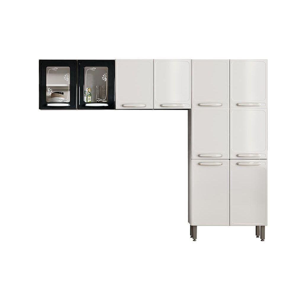 Cozinha Compacta Evidence 3 Peças (2 Armários + 1 Paneleiro) Cpt58 Branco/Preto - Bertolini