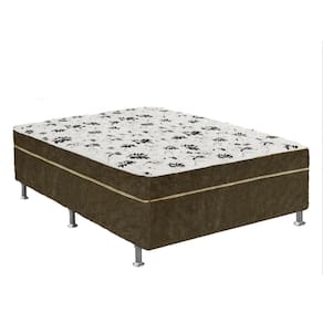 Cama Box Casal Suede Marrom + Colchão Casal Suede Marrom Orto Molas Ensacada 138x188x55