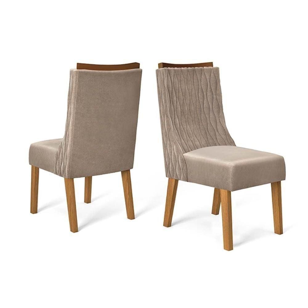 Cadeira Sala De Jantar Jade Kit 2 Un Carvalho Nobre/veludo Kraft - Dj Móveis