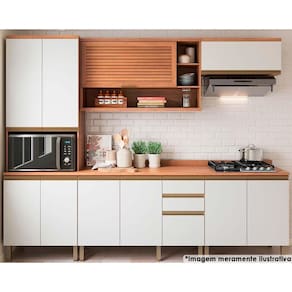 Cozinha Completa Thela Macadâmia (2 Aéreos + 2 Balcões + 1 Paneleiro) 5pçs Freijo/branco - Telasul