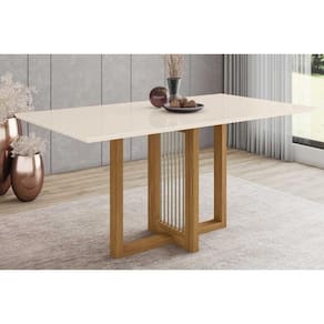 Mesa Para Cozinha Natalí Sc72 + Tampo Madeirado Reto 160x90cm Nature-off White - Henn