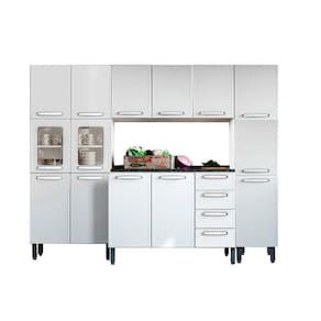 Kit De Cozinha Completa 4 Peças Evidence (1 Armário 1 Balcão 2 Paneleiros) C4p43 Branco - Bertolini