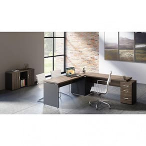 Mesa para Escritório 150cm x 60cm PE40 Pandin Móveis Walnut/Preto