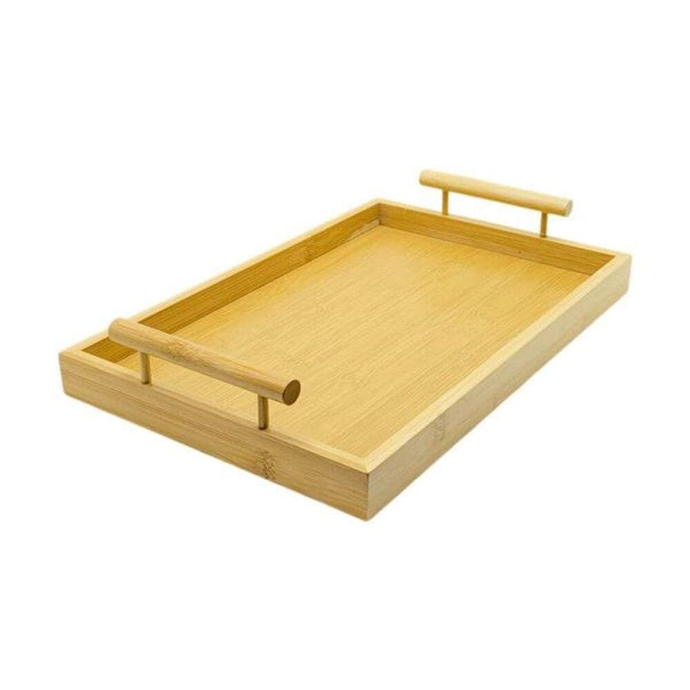 Bandeja Retangular Bambu com Alça para Servir 36 x 24cm