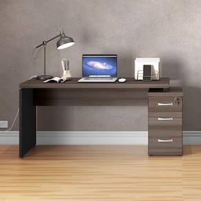 Mesa para Escritório 3 Gavetas PE40 Pandin Móveis Walnut/Preto