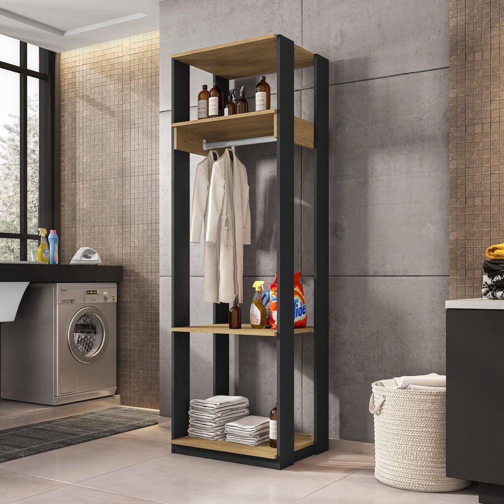 Módulo para Closet 1 Cabideiro 3 Prateleiras Titan Espresso Móveis Preto/ Freijó