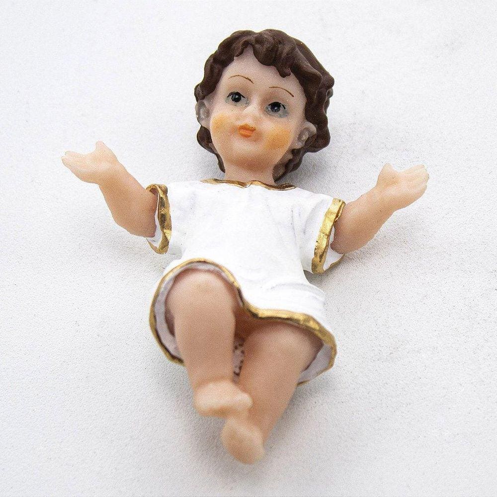 Menino Jesus Branco Resina 8 cm Pintado à Mão