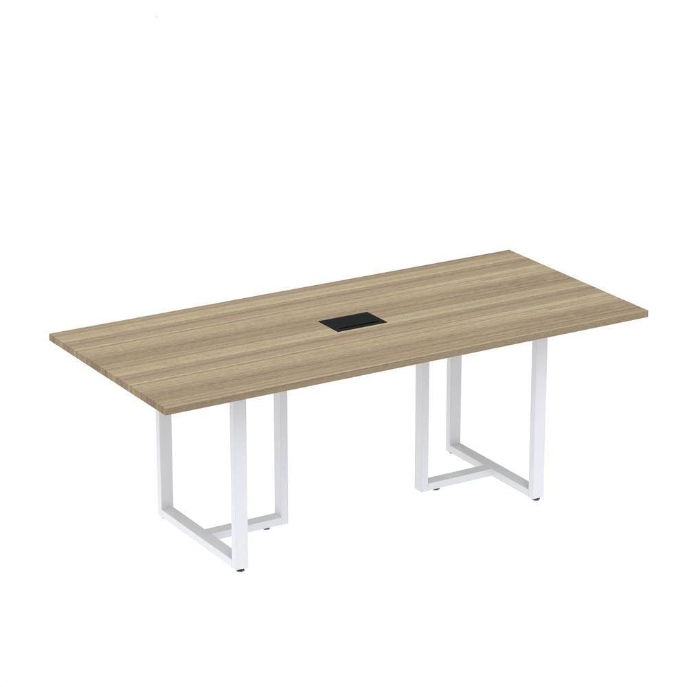 Mesa de Reunião Retangular com Power Box 200x90cm MR2000P25TUB Noce Marromlle/Branco