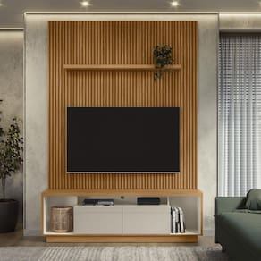 Conjunto Rack Cronos 1.8 com Painel Modular 1.8 e Prateleira 1.4 Marrom/ Off White