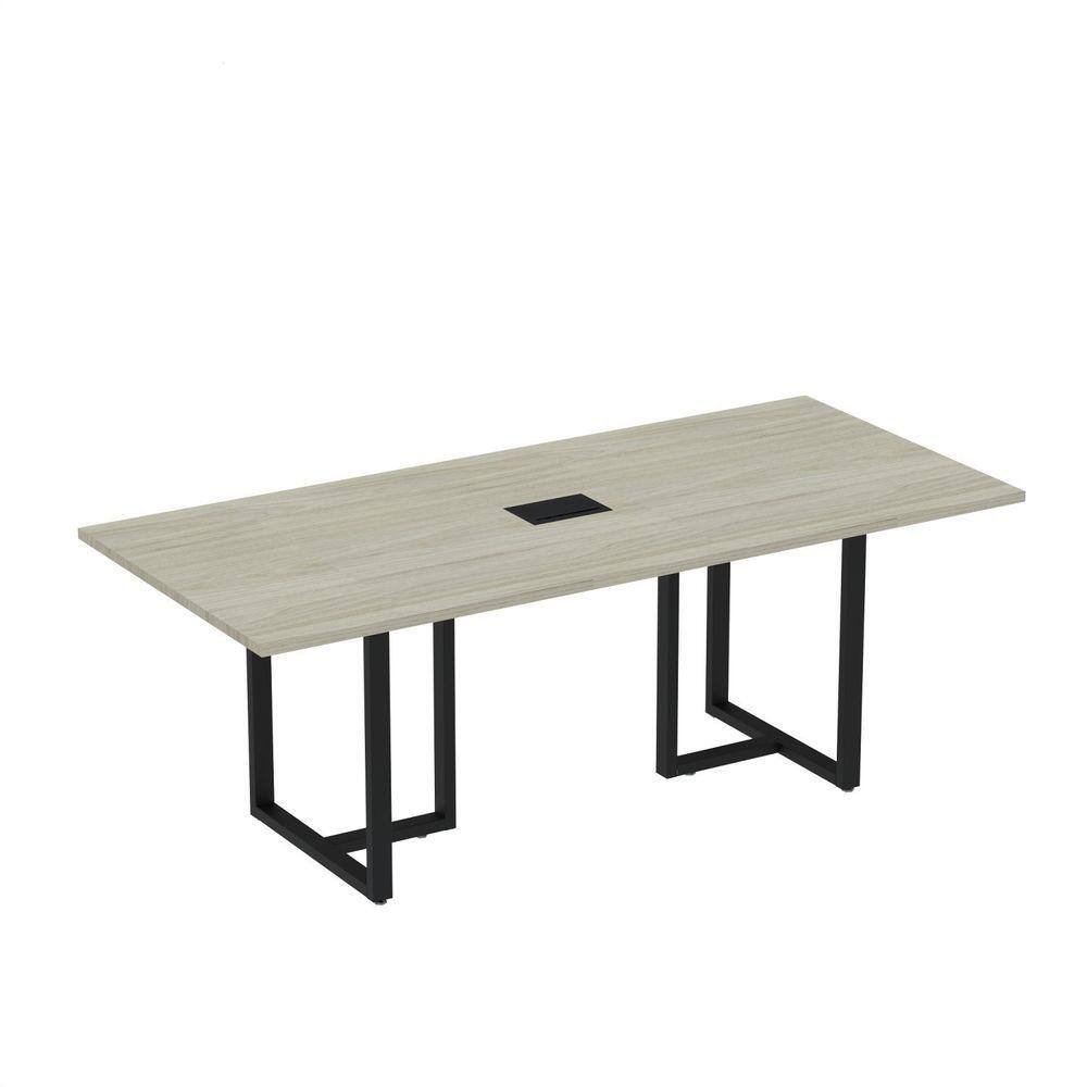 Mesa de Reunião Retangular com Power Box 200x90cm MR2000P25TUB Nogueira Casablanca/Preto