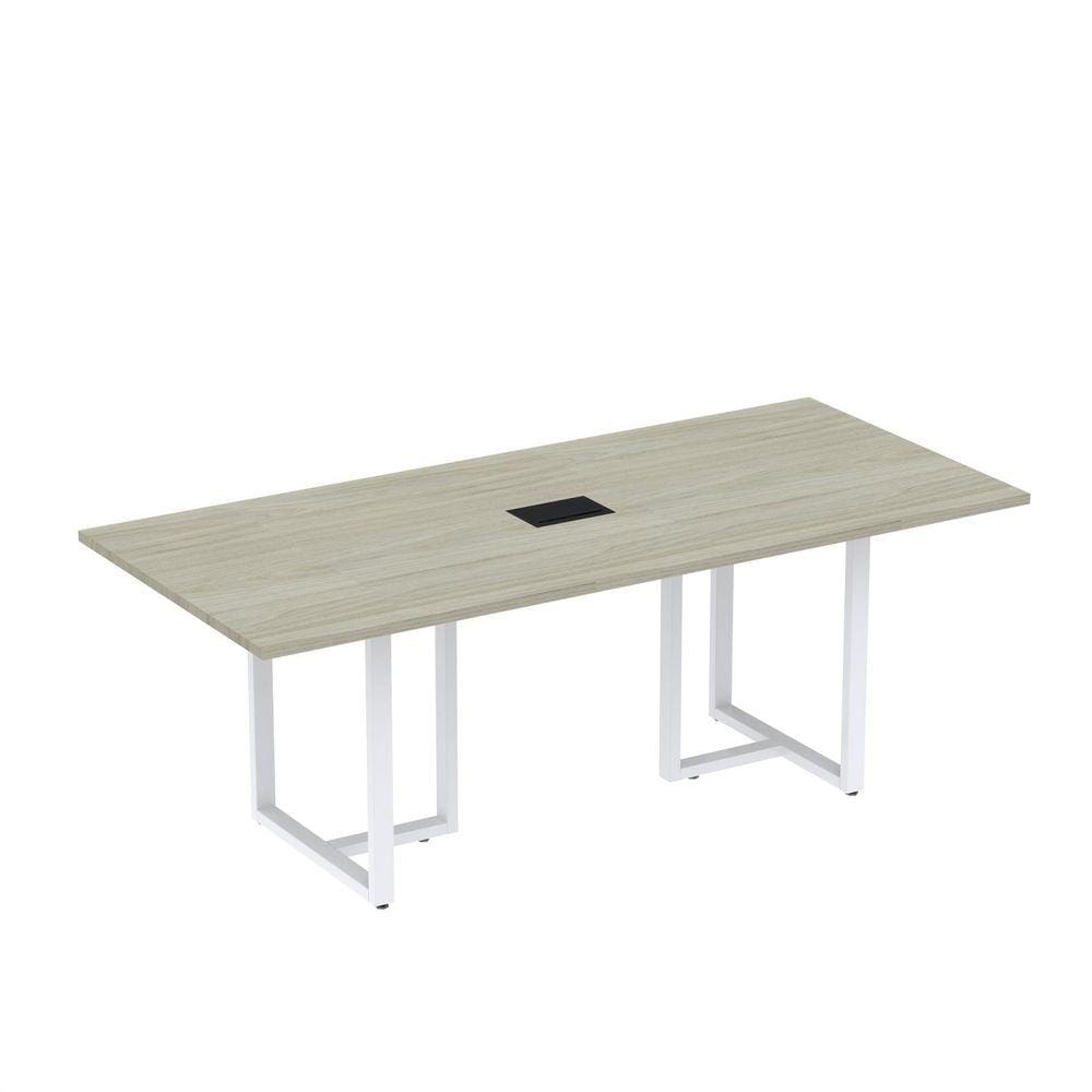 Mesa de Reunião Retangular com Power Box 200x90cm MR2000P25TUB Nogueira Casablanca/Branco