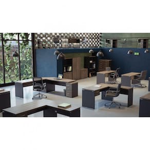 Mesa para Escritório 4 Gavetas PE40 Pandin Móveis Noce Marromlle/Preto