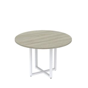 Mesa de Reunião Redonda 100cm MRR1100P25TUB Nogueira Casablanca/Branco