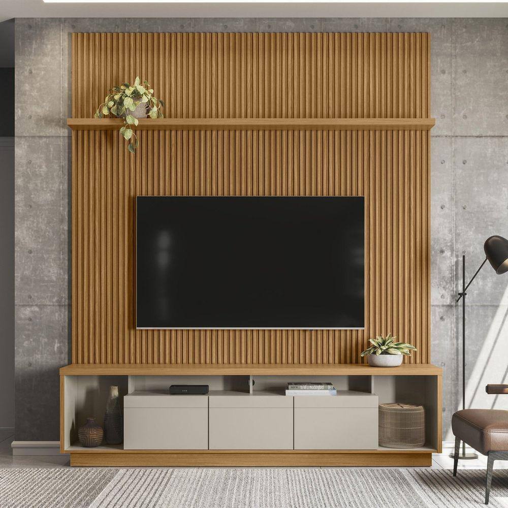 Conjunto Rack Cronos 2.2 com Painel Modular 2.2 e Prateleira 2.2 Marrom/ Off White