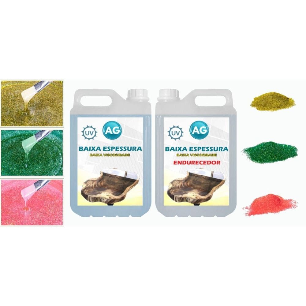 Kit Resina AG Baixa Espessura + 3 Glitters - 5KG