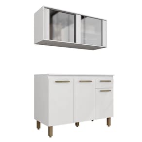 Cozinha Modulada Com Vidro 2 Peças Tieli Branco - Móveis Arapongas