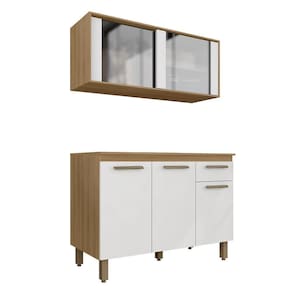 Cozinha Modulada Com Vidro 2 Peças Tieli Boreal/branco - M. Arapongas
