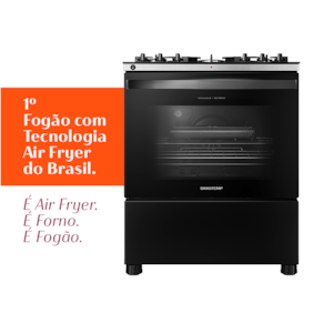 Fogão Brastemp 5 Bocas Preto Com Mesa de Vidro, Função Air Fryer e Turbo Chama - BFS5LAE