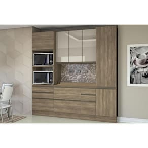 Cozinha Modulada Kappesberg Maxxi Completa 1 Aéreos 2 Paneleiros 1 Balcão 1 Complemento 5pçs Nogal