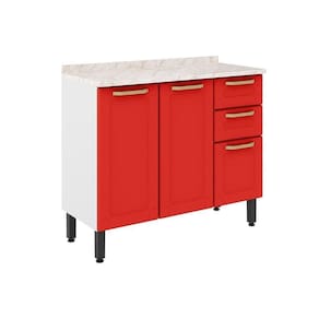 Balcão De Cozinha Colors 6114 3 Portas E 2 Gavetas C/ Tampo 105cm Branco/vermelho - Bertolini