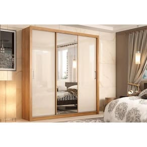 Guarda Roupa 3 Portas De Correr E 2 Gavetas C/ Espelho Residence Amêndola/off White - Demóbile