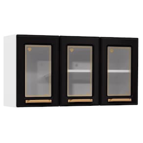 Armário De Cozinha Modulado Diamante 3 Portas C/ Vidro 105cm Branco/preto - Telasul